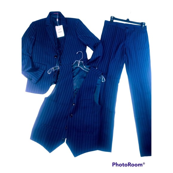 3 piece Suit Striped Navy Blue size 30 NWT - Picture 1 of 16